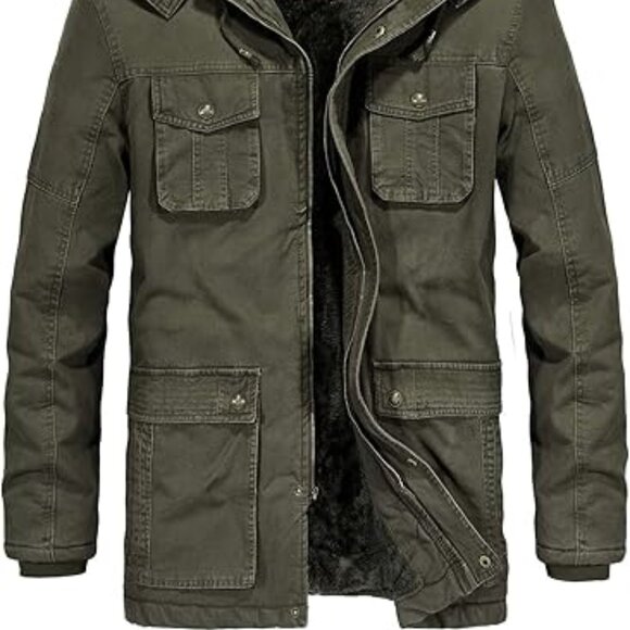 NWT Men's Winter Sherpa Coat Casual Military Parka with Removable Hood Sz L - Picture 2 of 6